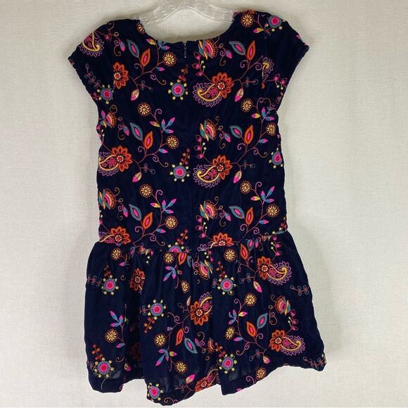 Peek Dress Girls Blue Floral Embroidered Velvet Lined Short Sleeve XL 10 - Picture 6 of 9
